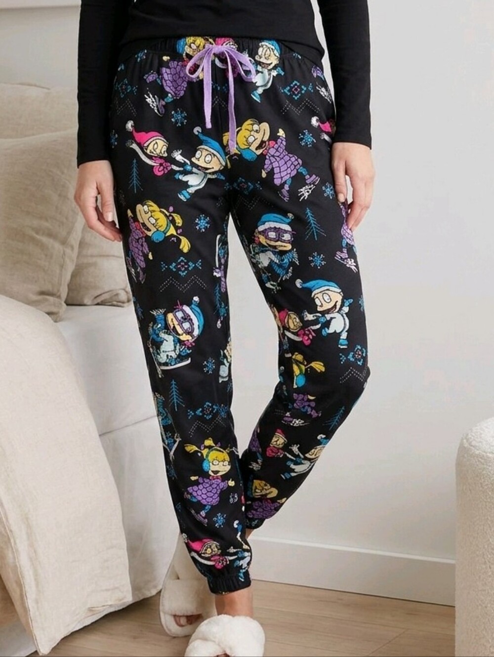 Rugrats Nickelodeon Women’s S Black Velour Jogger Pajama Lounge Pants 90s Y2K